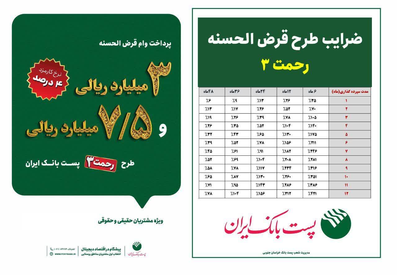 طرح رحمت ۳ پست بانک ایران