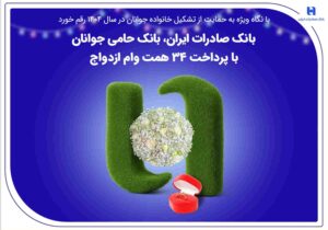 بانک صادرات ایران، بانک حامی جوانان با پرداخت ۳۴ همت وام ازدواج